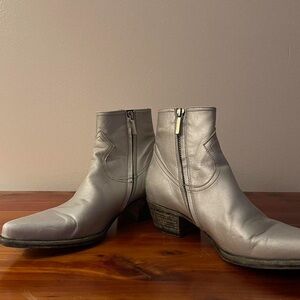 Women’s Silver Leather Ankle Boots